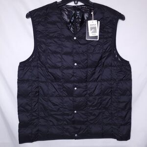 Taion Quilted Vest Mens XL Black Duck Down V Neck Lightweight 800 FLP NWT